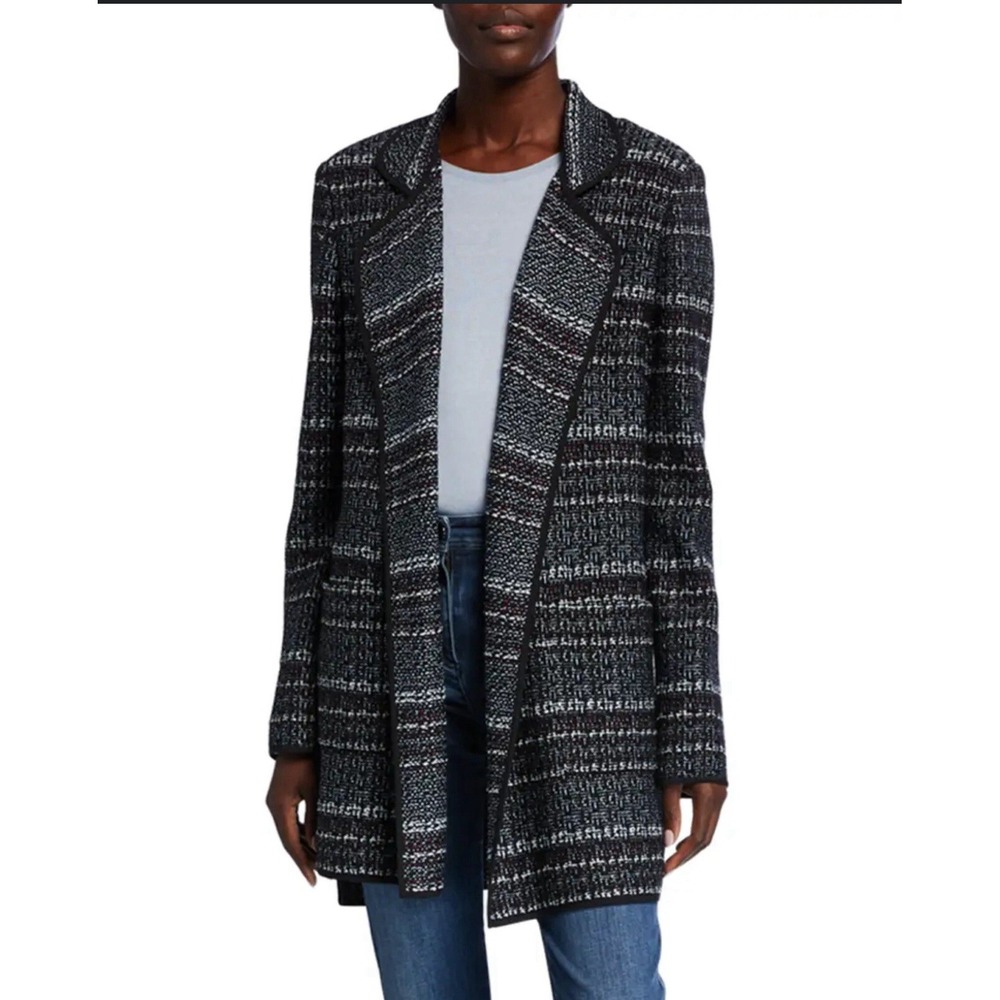 St John black Unlined Boucle tweed Knit Jacket, Sz 2